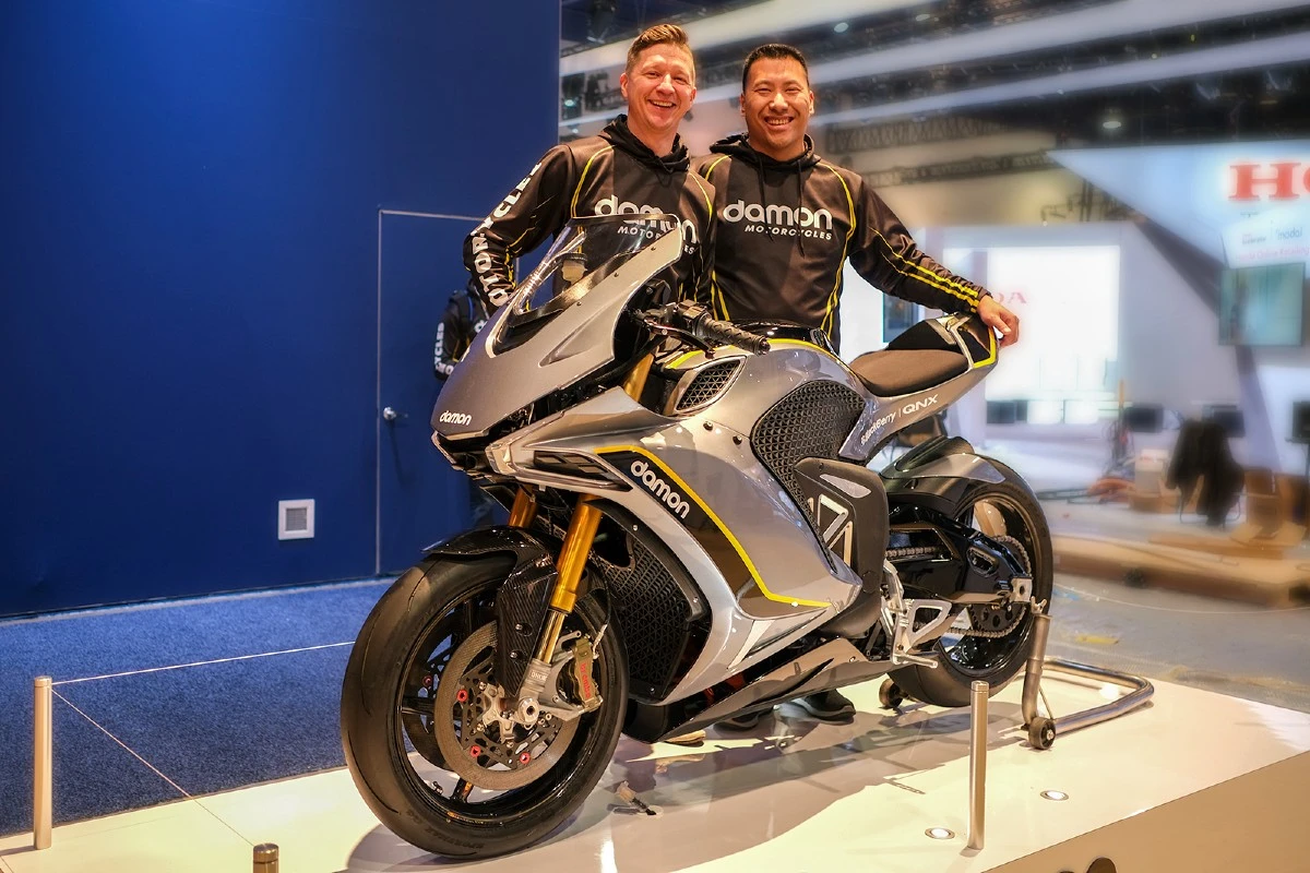 Damon Motor Cycle Founders Jay Giraud and Dominique Kwong, unveil the Hypersport Electric Superbike with CoPilot Advanced Warning System
