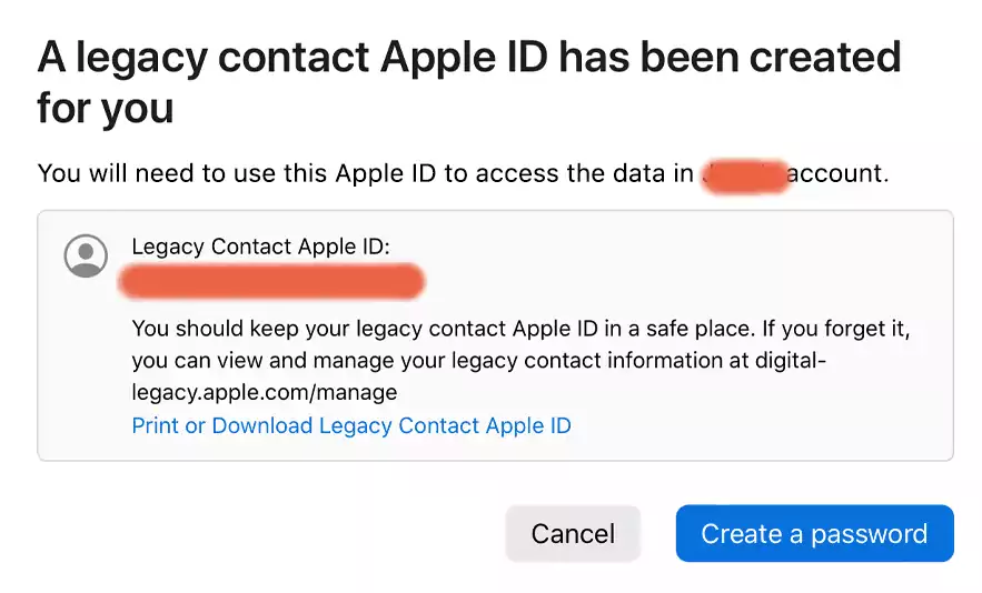 Legacy Contact Apple ID Created